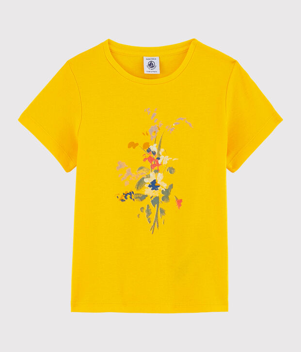 Tee-shirt manches courtes en coton enfant fille jaune