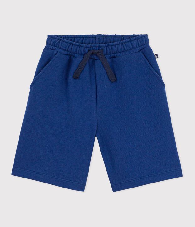 Bermuda short enfant en coton uni bleu fonc&eacute;