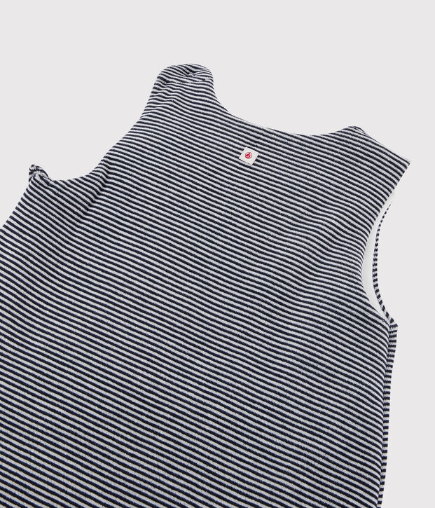 Gigoteuse ray&eacute;e b&eacute;b&eacute; en velours de coton biologique bleu/blanc