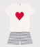 Pyjama short femme en coton imprimé cœurs blanc MARSHMALLOW/bleu SMOKING