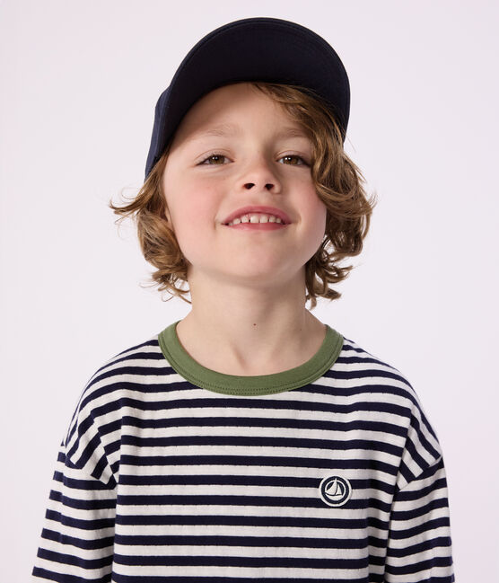 Katoenen T-shirt met lange mouwen en strepen voor kinderen blauw SOIR/ MILK