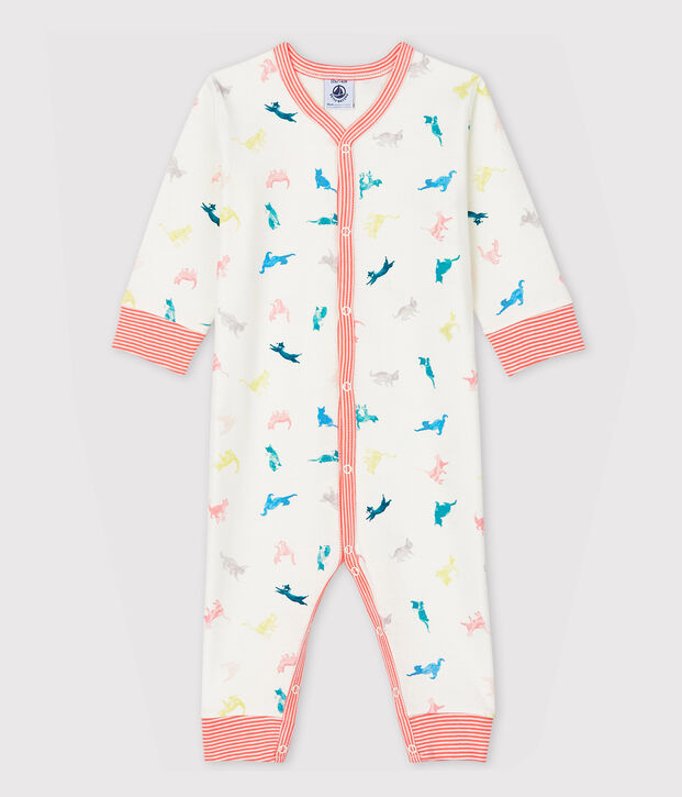 Slaappakje zonder voetjes kleine kitten baby van ribstof wit/multicouleur