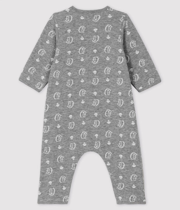 Combinaison longue jacquard &agrave; imprim&eacute; h&eacute;risson b&eacute;b&eacute; en tubique gris/blanc