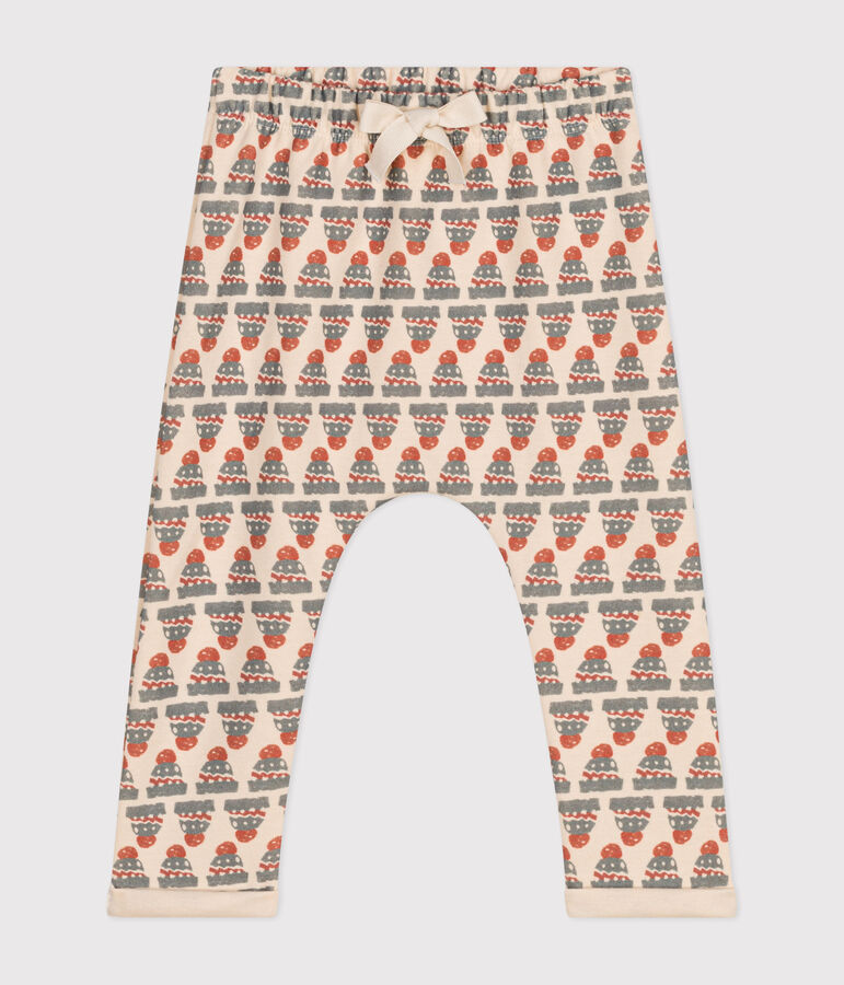 Broek in dikke jersey met print voor baby's ecru/multicouleur