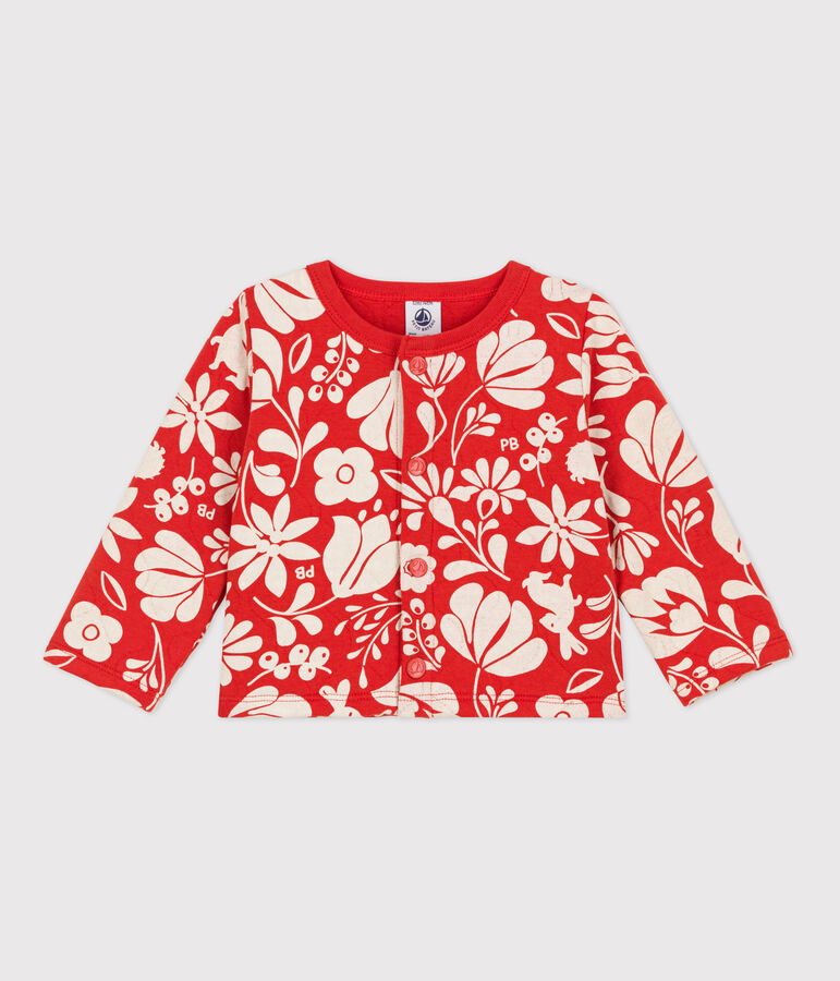 Vest in doorgestikte tubic met print voor baby's oranje/ecru