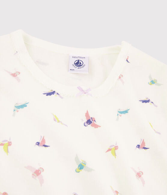 Pyjama snugfit imprimé oiseaux petite fille en côte blanc MARSHMALLOW/blanc MULTICO