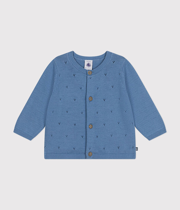 Gebreide babycardigan van ajourkatoen blauw