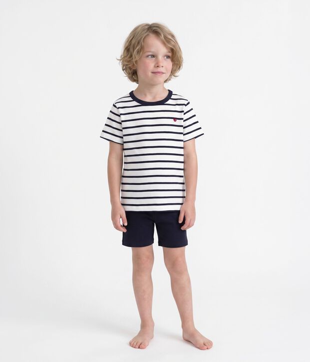 Katoenen marini&egrave;re-pyjama voor jongens wit/blauw