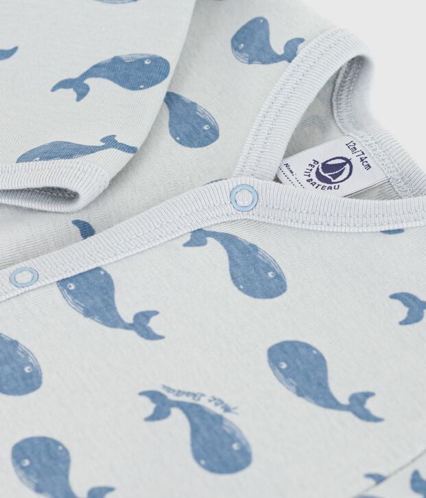 Katoenen babypyjama zonder voetjes met print blauw/blauw