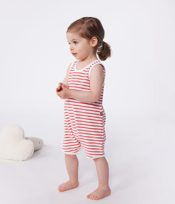 Combinaison courte bébé en coton à rayures rouge MARSHMALLOW/ SPI