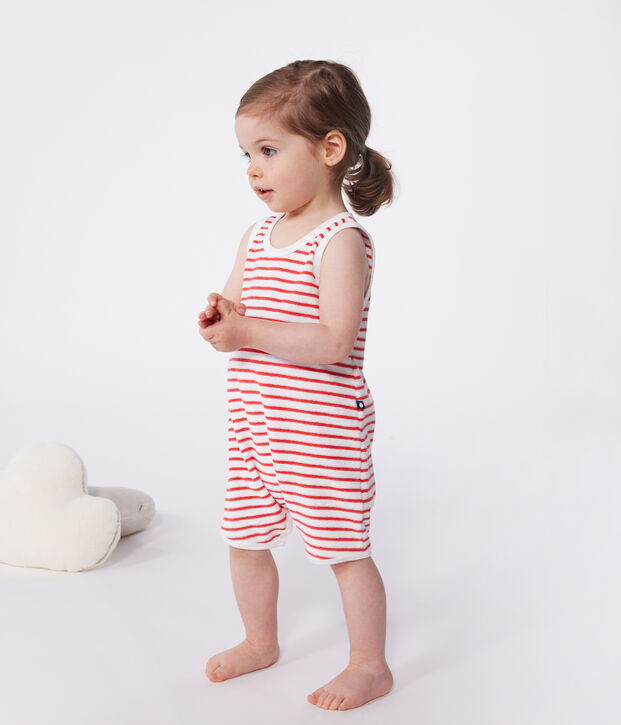 Combinaison courte b&eacute;b&eacute; en coton &agrave; rayures rouge/rouge