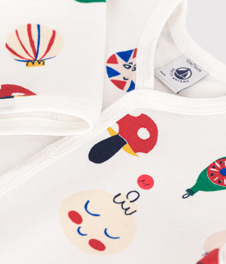 Babypyjama van geruwde fleece met kerstballenprint wit/multicouleur