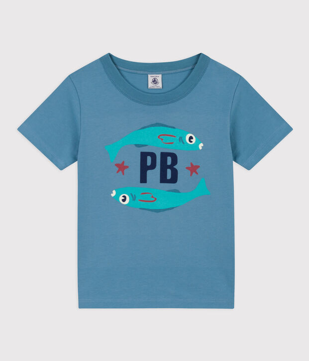 Tee-shirt manches courtes en coton enfant gar&ccedil;on bleu/vert