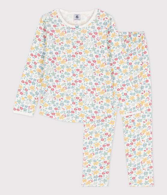 Meisjespyjama met bloemenprint in katoen wit MARSHMALLOW/wit MULTICO
