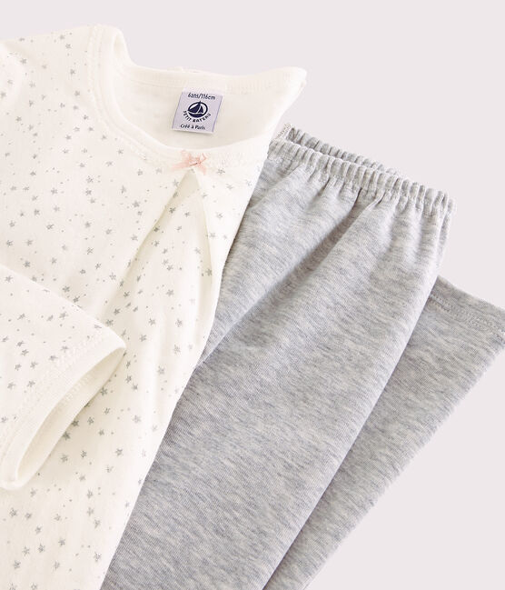 Meisjesnachthemd met legging en sterren in tubic wit MARSHMALLOW/grijs ARGENT