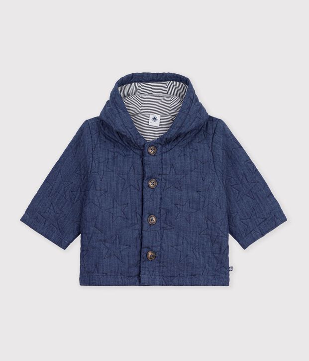 Babyjasje van doorgestikte spijkerstof met geborduurde sterren blauw
