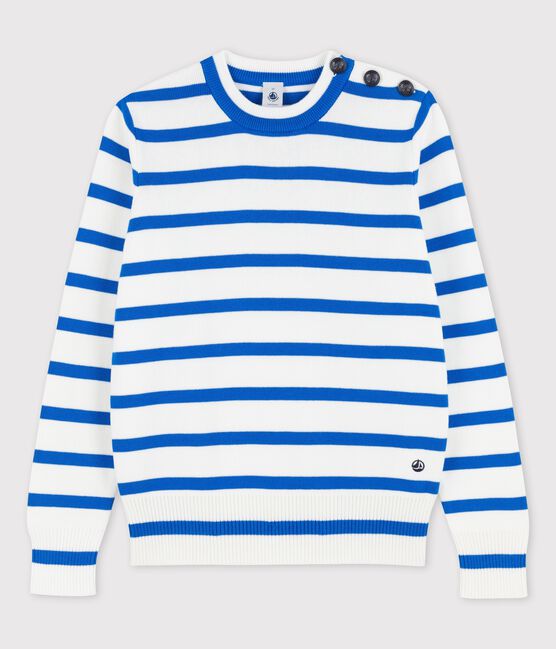 Pull marin en coton Femme blanc MARSHMALLOW/bleu DELFT