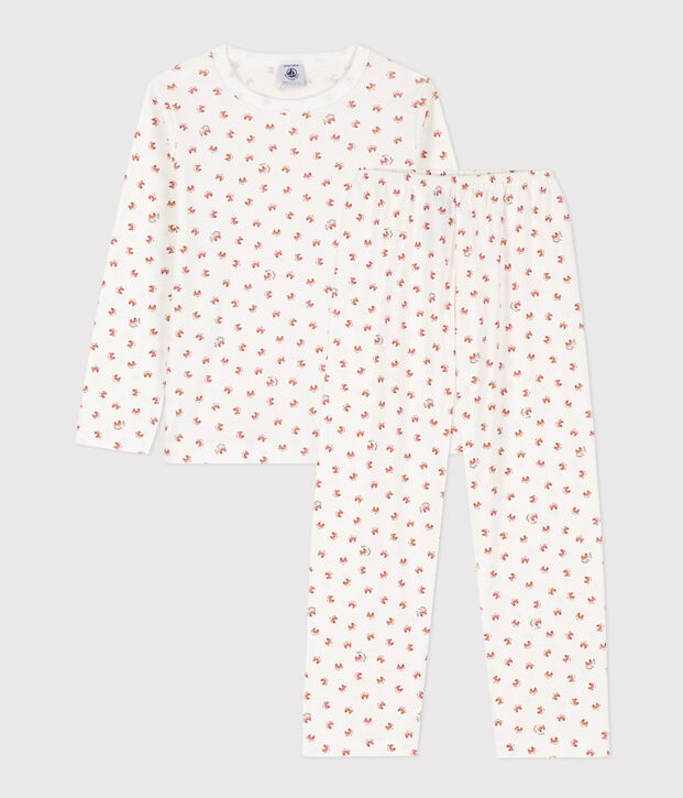 Katoenen vossenpyjama voor jongens/meisjes wit/multicouleur