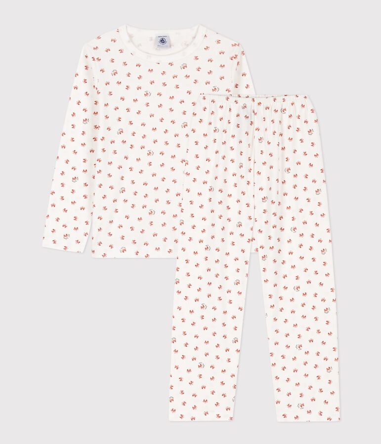 Katoenen vossenpyjama voor jongens/meisjes wit/multicouleur