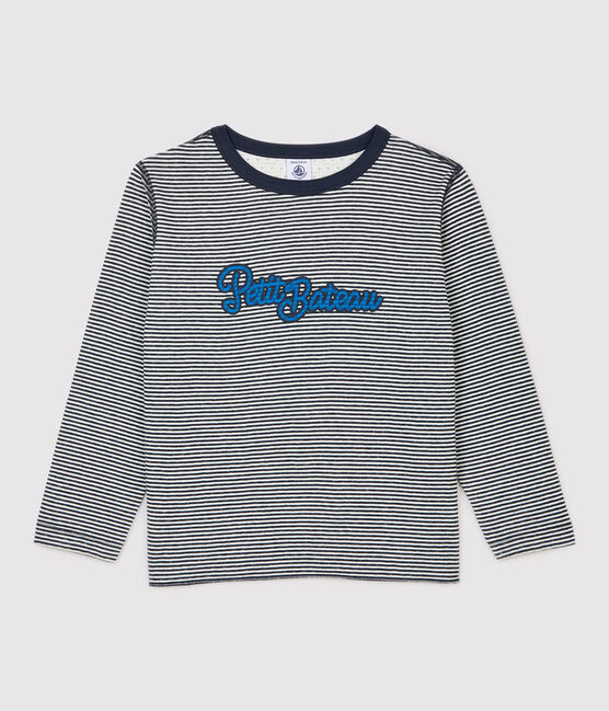 Tee-shirt manches longues en tubique enfant garçon bleu SMOKING/blanc MARSHMALLOW