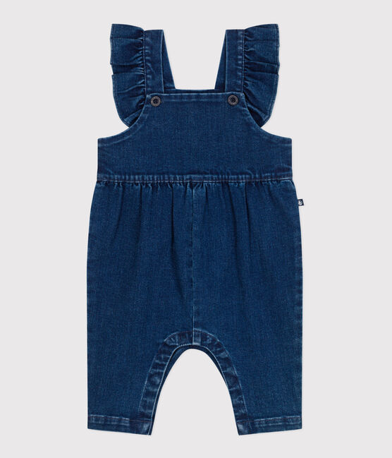 Salopette bébé en jean élasthanne à volants et jambes longues bleu DENIM MOYEN