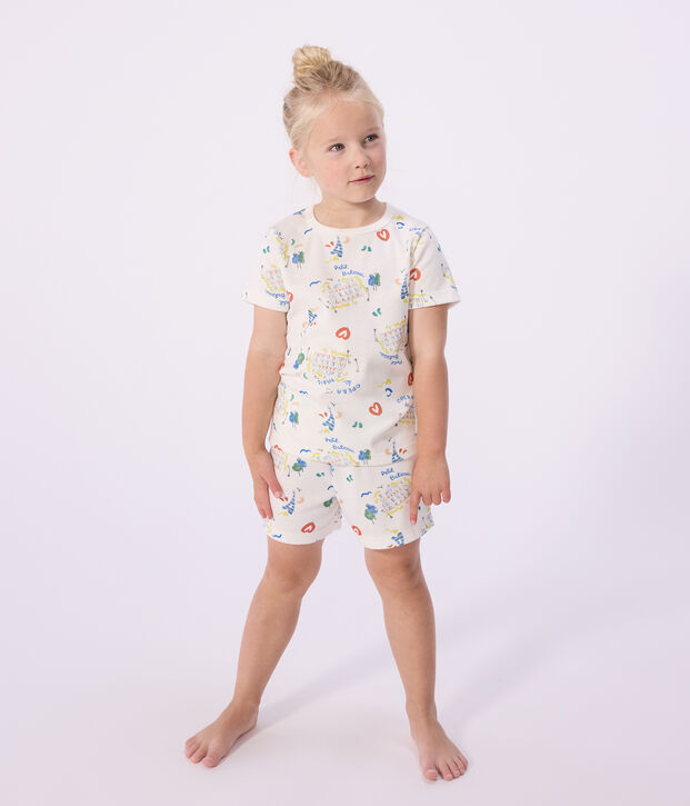 Korte katoenen kinderpyjama met Op&eacute;ra-print wit/multicouleur