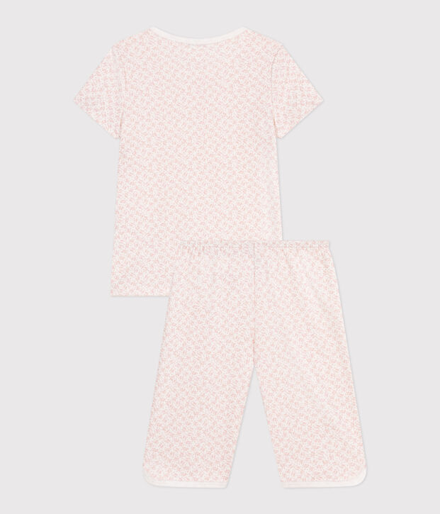 Katoenen capri pyjama met bloemenprint voor kinderen wit/roze