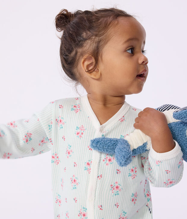 Katoenen babypyjama met bloemenprint wit/multicouleur