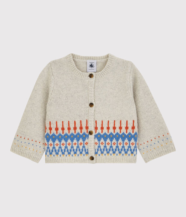 Cardigan jacquard b&eacute;b&eacute; en tricot avec laine beige chin&eacute;