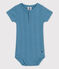 Body manches courtes col tunisien en coton bébé bleu LAVIS