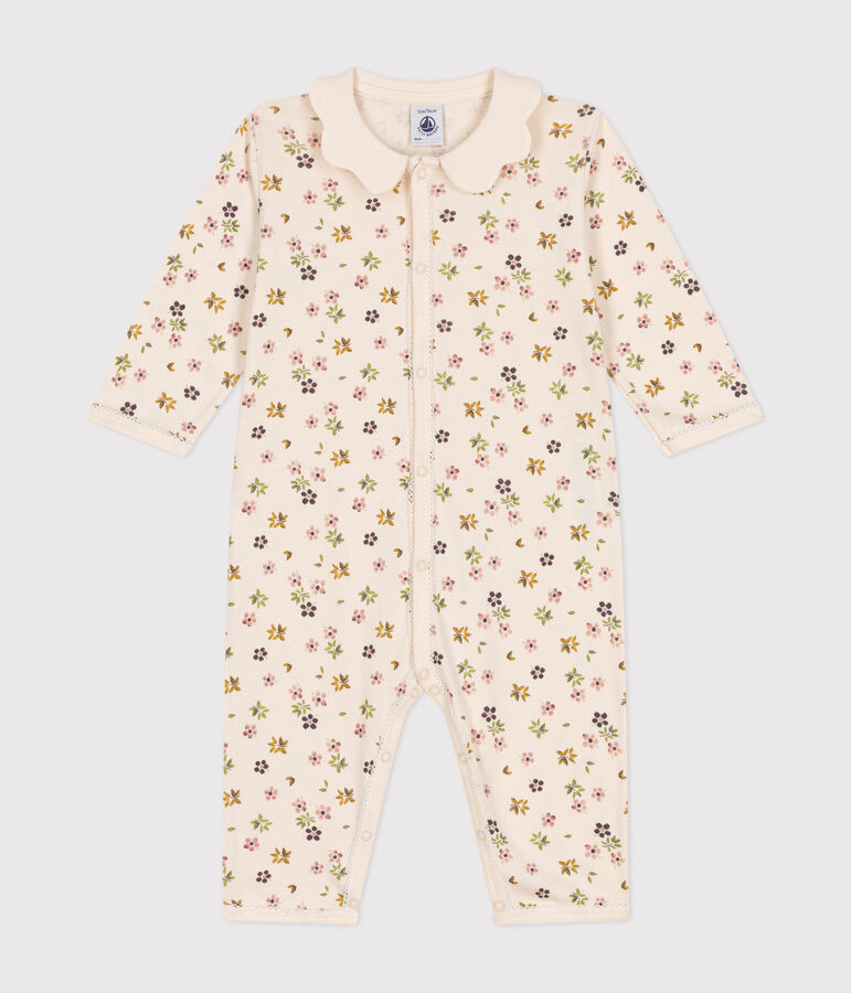 Pyjama sans pieds imprim&eacute; fleurs en coton b&eacute;b&eacute; blanc AVALANCHE/ MULTICO