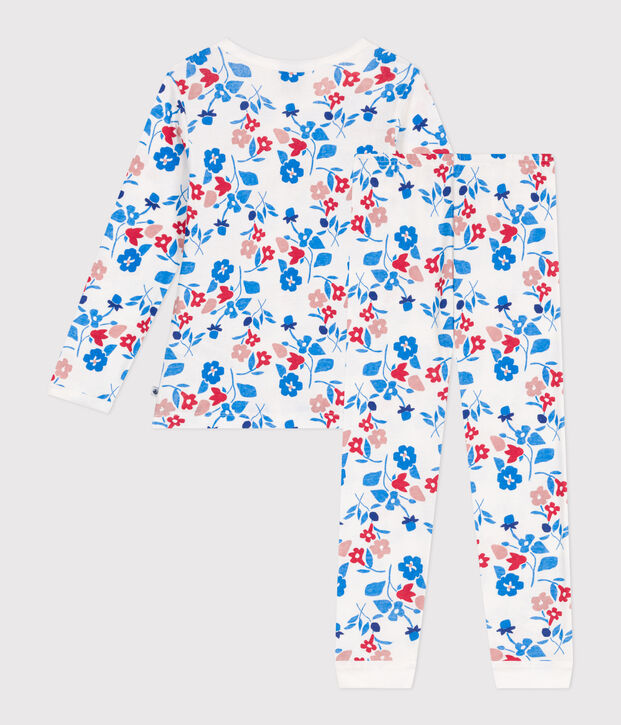 Kinderpyjama in tubic met bloemenprint wit/multicouleur
