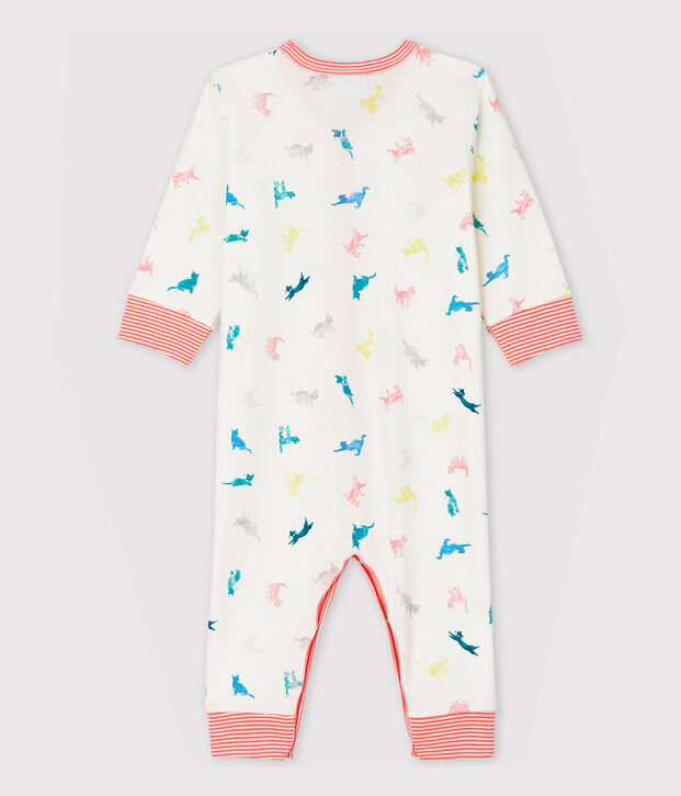 Slaappakje zonder voetjes kleine kitten baby van ribstof wit/multicouleur