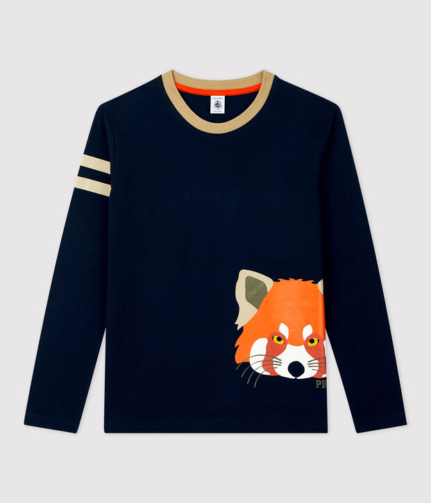 Tee-shirt manches longues en coton enfant gar&ccedil;on bleu marine