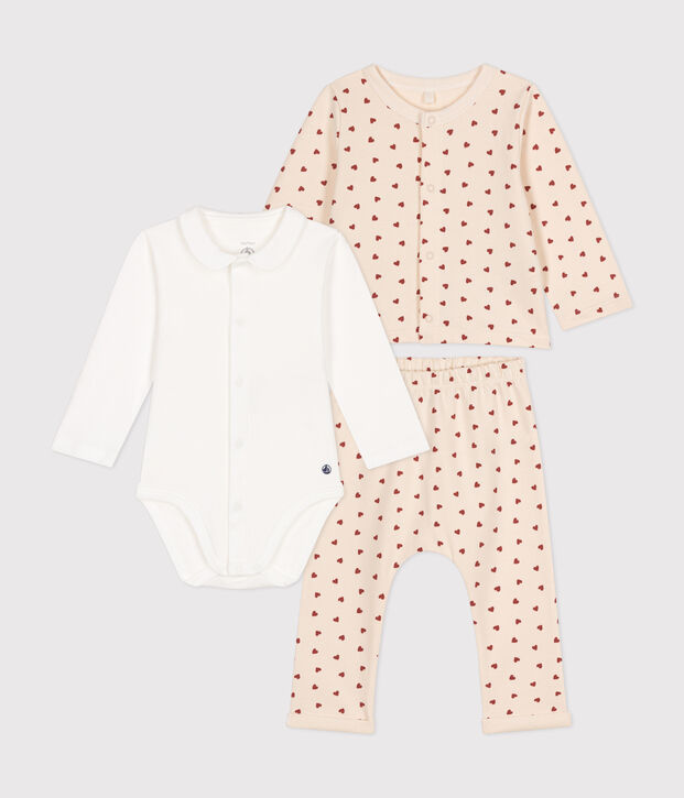 Ensemble 3 pi&egrave;ces en molleton l&eacute;ger b&eacute;b&eacute; &eacute;cru/marron