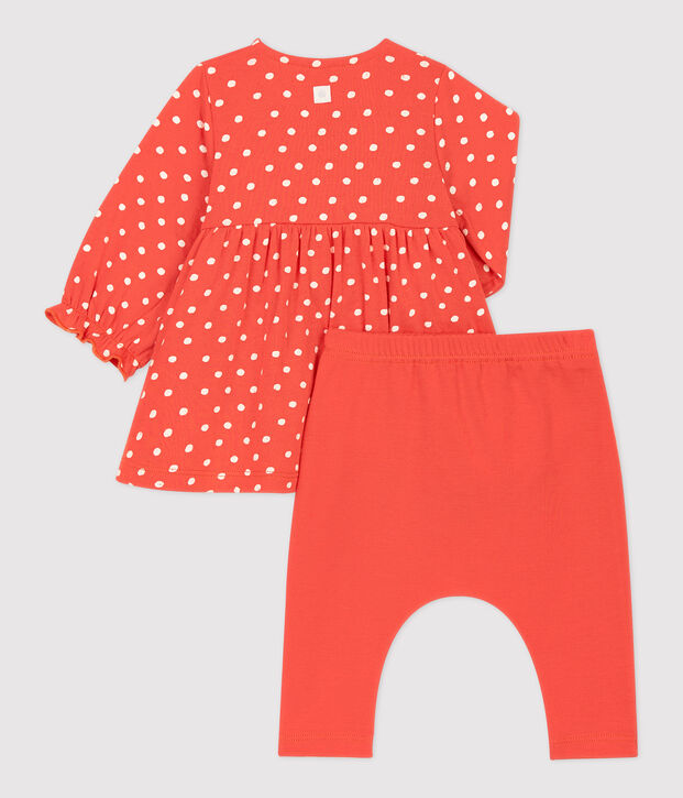 Leggingjurk met stippen van biologisch katoen oranje/wit
