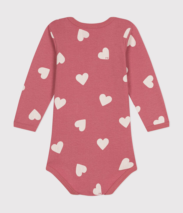 Body manches longues en coton b&eacute;b&eacute; rose/blanc