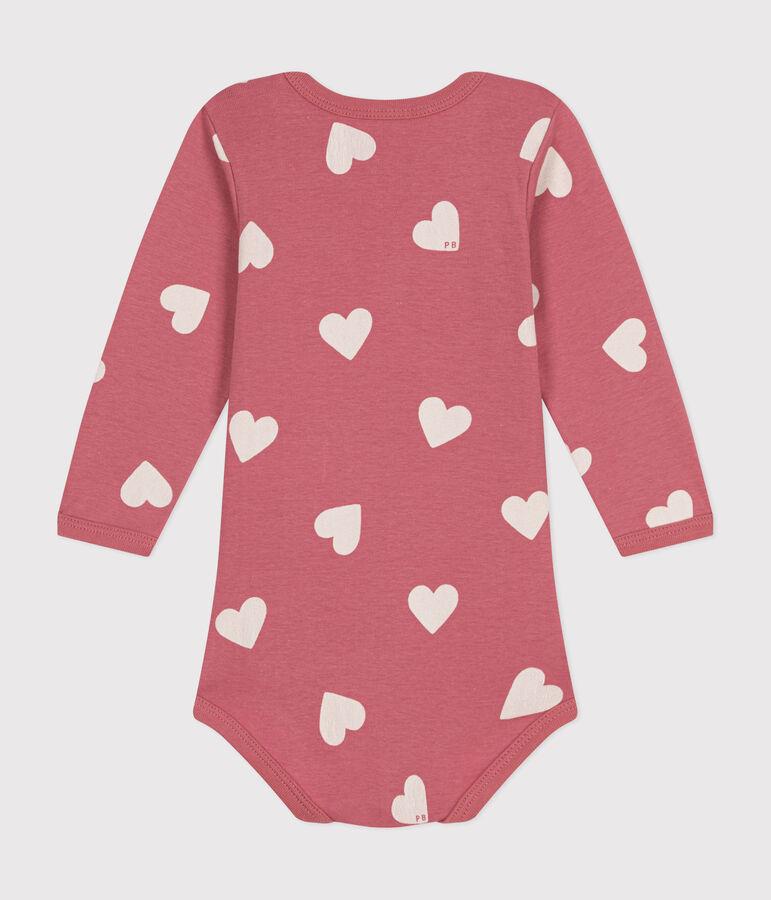 Katoenen body met lange mouwen voor baby's roze/wit