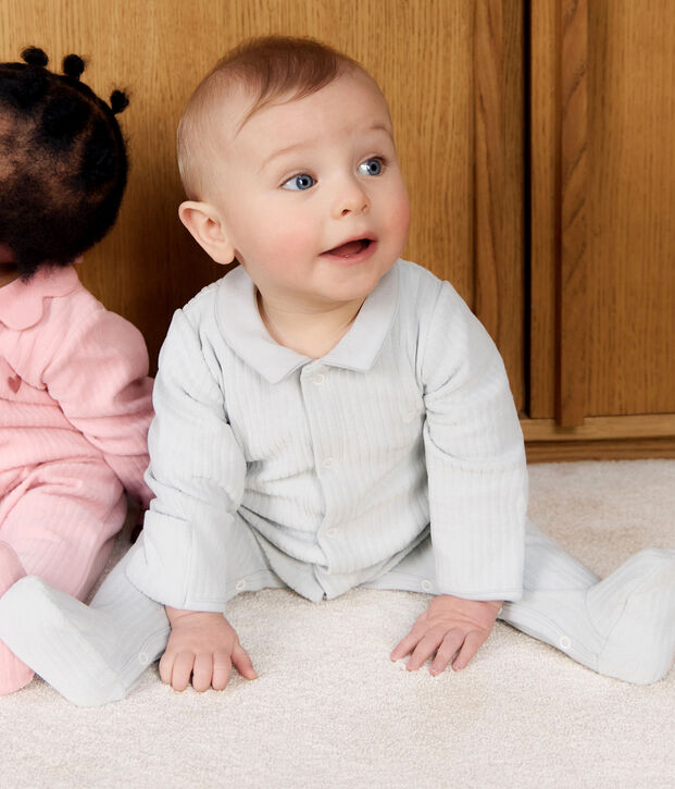 Pyjama b&eacute;b&eacute; en velours &agrave; col uni bleu