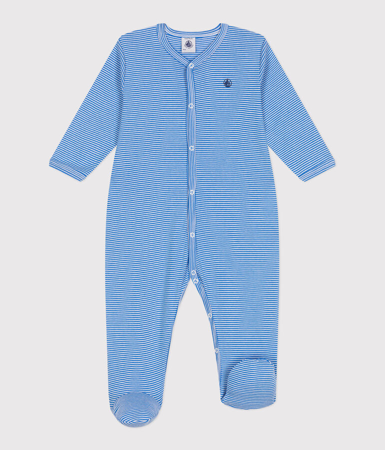 Katoenen babypyjama met streepjes blauw/wit