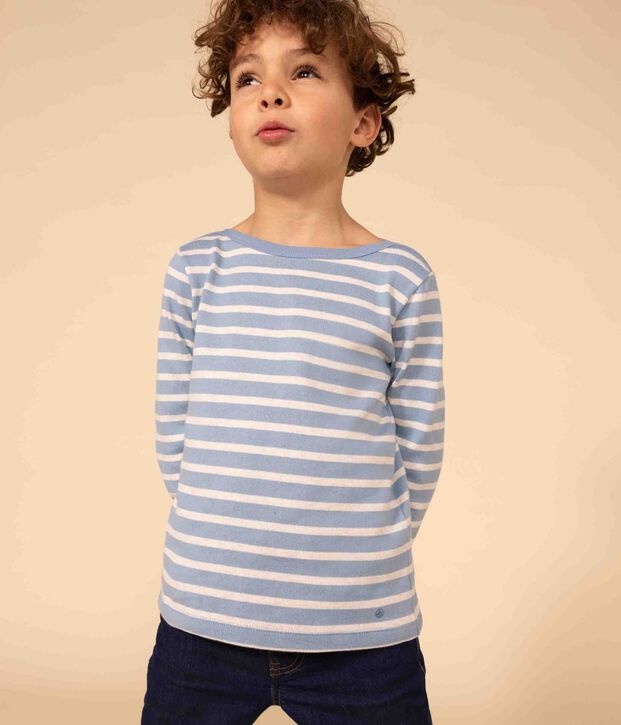 Iconisch marinetruitje in katoen voor meisjes/jongens blauw/beige