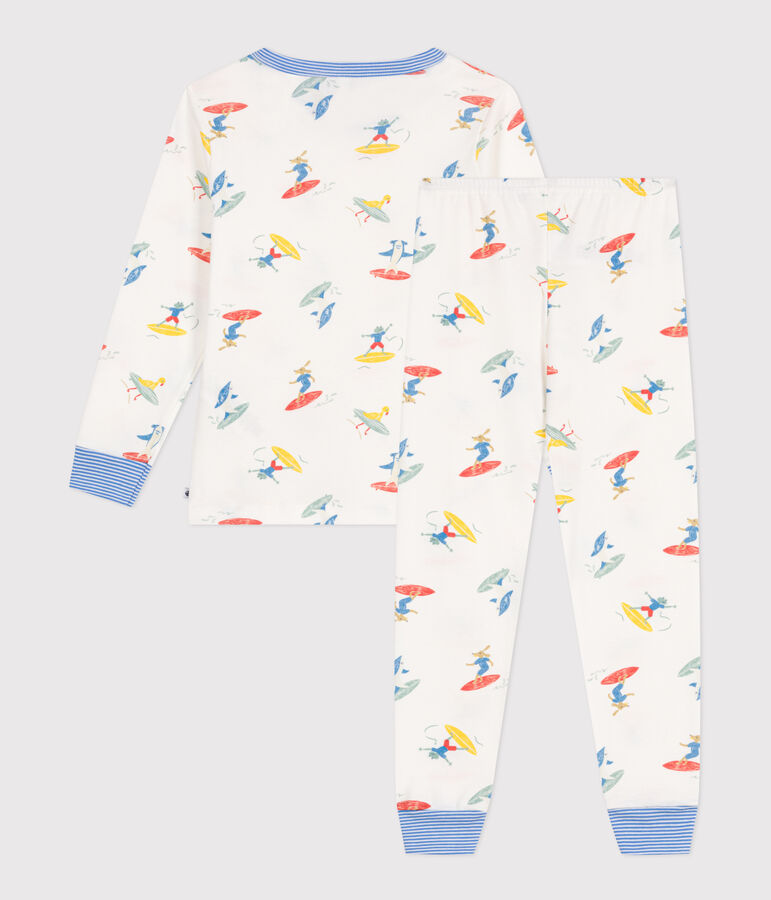 Pyjama enfant en coton manches longues imprim&eacute; surfeurs blanc/multicouleur