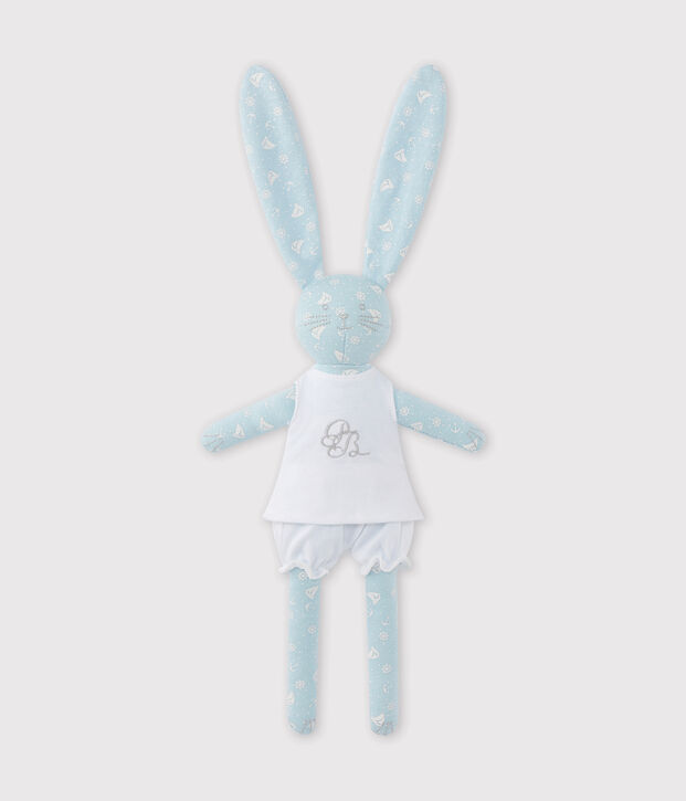 Doudou lapin imprim&eacute; bleu/blanc