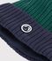 Tweekleurige gebreide kindermuts met fleecevoering groen/blauw
