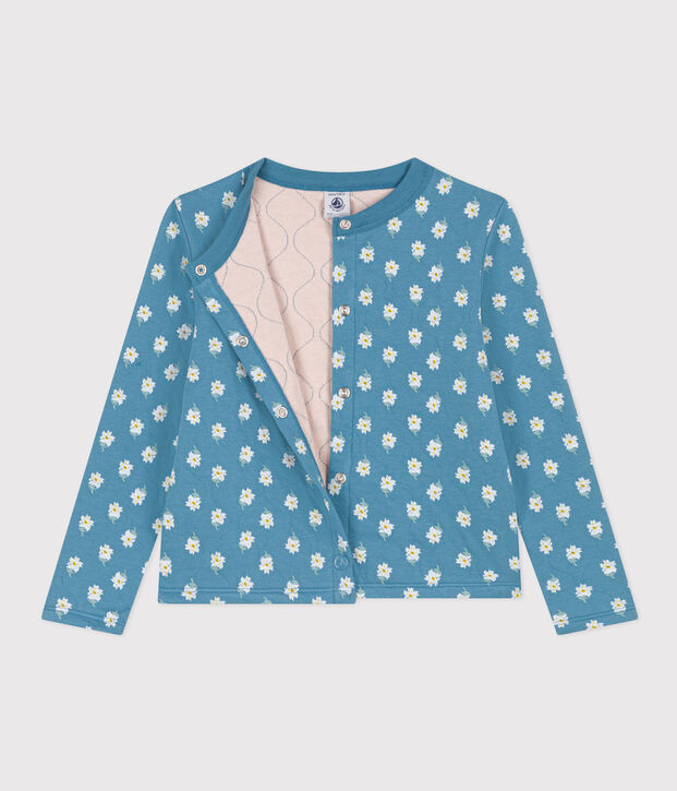 Cardigan imprim&eacute; en tubique matelass&eacute; enfant fille bleu/multicouleur