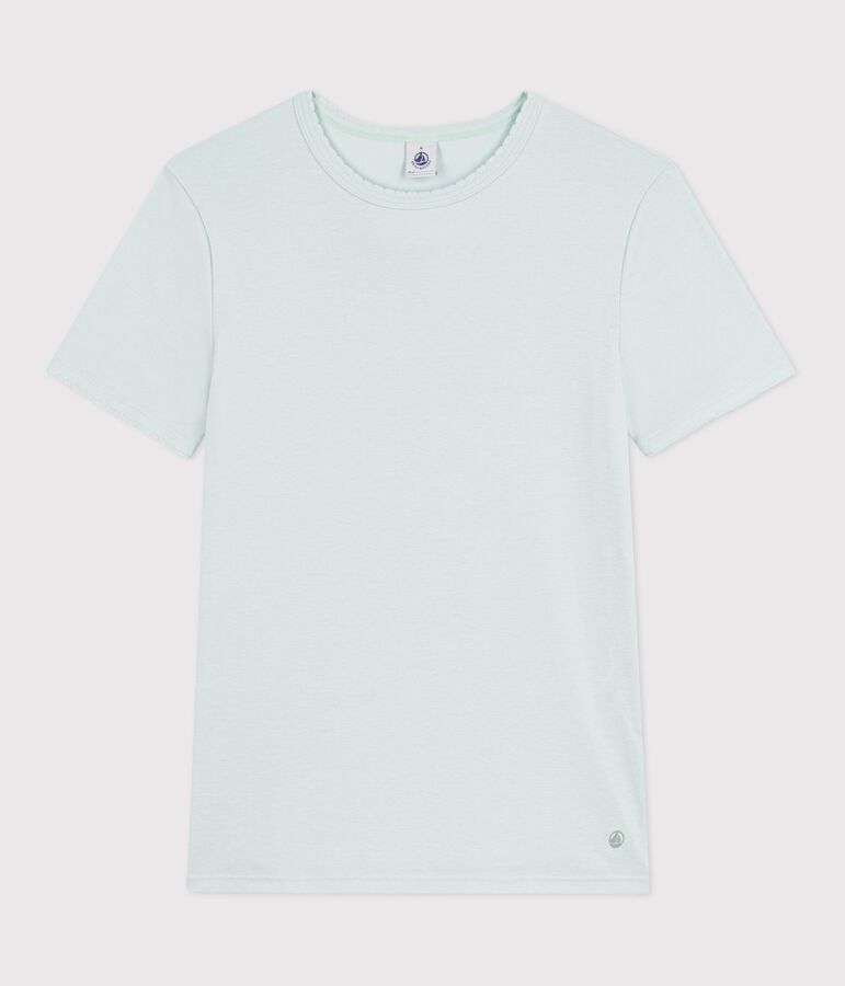 Tee-shirt femme en coton manches courtes uni bleu