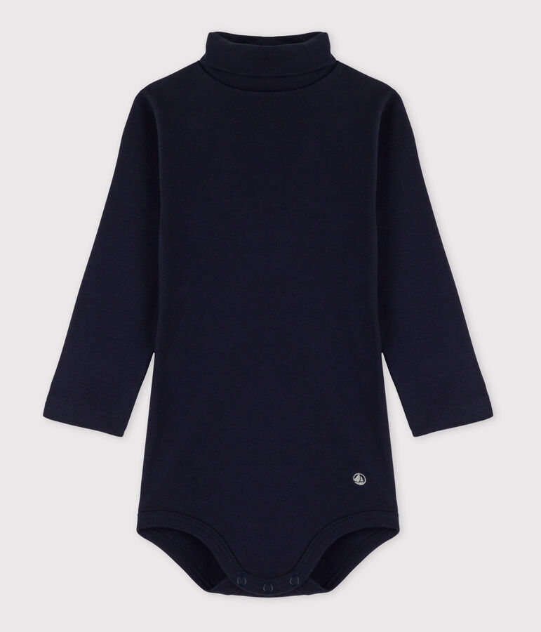 Babybody van katoen met lange mouwen en rolkraag blauw SMOKING