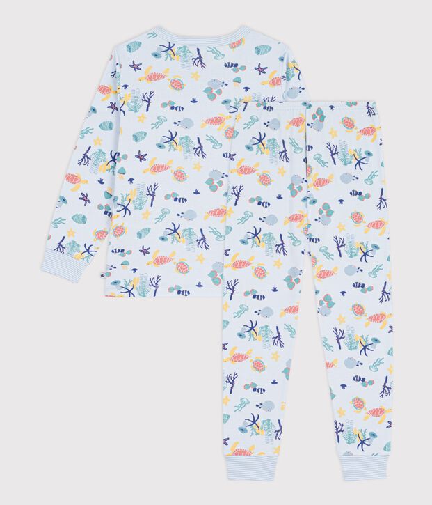 Pyjama enfant en coton imprim&eacute; phosphorescent bleu/multicouleur