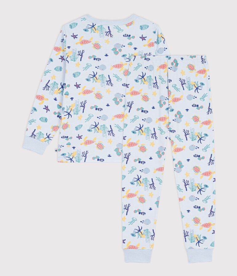 Pyjama enfant en coton imprim&eacute; phosphorescent bleu/multicouleur