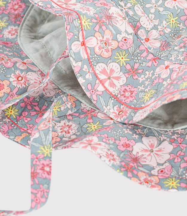 Capeline b&eacute;b&eacute; fille en popeline imprim&eacute; fleurs bleu/multicouleur